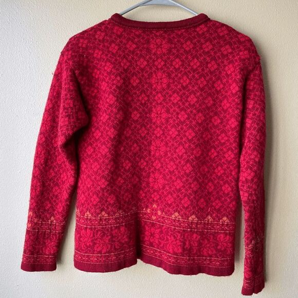 Nordic Design Red and Orange Diamond Pattern Wool Cardigan Size Small - Picture 2 of 2
